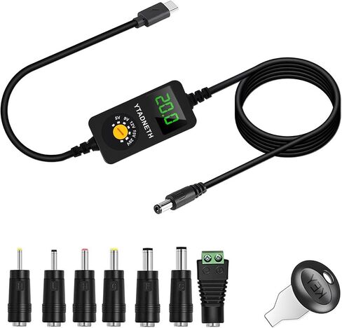 محول USB C إلى DC عالمي، كابل تشغيل PD برميلي، كابل محول USB-C إلى DC 5V 9V 12V 15V 20V مع شاشة LED، لأجهزة النت بوك، والأجهزة اللوحية، وإضاءة LED، والمصابيح، وأجهزة التوجيه in Kuwait
