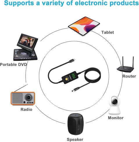 محول USB C إلى DC عالمي، كابل تشغيل PD برميلي، كابل محول USB-C إلى DC 5V 9V 12V 15V 20V مع شاشة LED، لأجهزة النت بوك، والأجهزة اللوحية، وإضاءة LED، والمصابيح، وأجهزة التوجيه in Kuwait