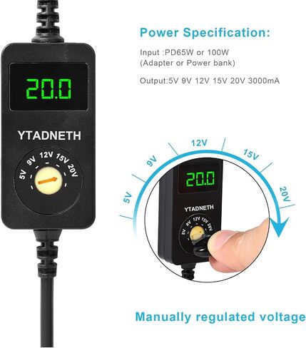 محول USB C إلى DC عالمي، كابل تشغيل PD برميلي، كابل محول USB-C إلى DC 5V 9V 12V 15V 20V مع شاشة LED، لأجهزة النت بوك، والأجهزة اللوحية، وإضاءة LED، والمصابيح، وأجهزة التوجيه in Kuwait