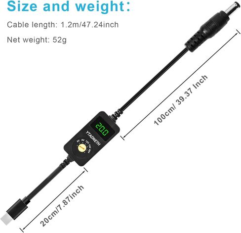 محول USB C إلى DC عالمي، كابل تشغيل PD برميلي، كابل محول USB-C إلى DC 5V 9V 12V 15V 20V مع شاشة LED، لأجهزة النت بوك، والأجهزة اللوحية، وإضاءة LED، والمصابيح، وأجهزة التوجيه in Kuwait