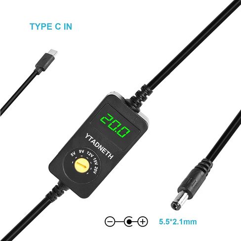 محول USB C إلى DC عالمي، كابل تشغيل PD برميلي، كابل محول USB-C إلى DC 5V 9V 12V 15V 20V مع شاشة LED، لأجهزة النت بوك، والأجهزة اللوحية، وإضاءة LED، والمصابيح، وأجهزة التوجيه in Kuwait