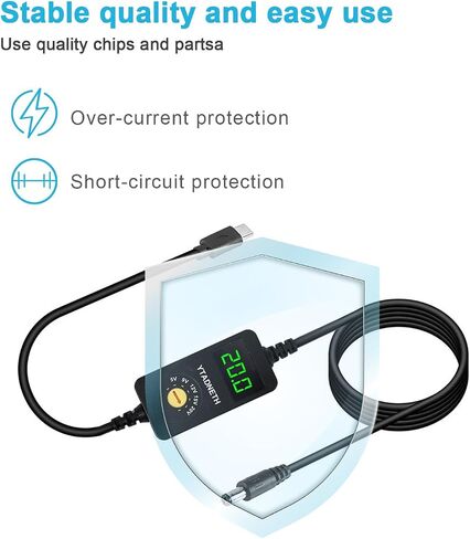 محول USB C إلى DC عالمي، كابل تشغيل PD برميلي، كابل محول USB-C إلى DC 5V 9V 12V 15V 20V مع شاشة LED، لأجهزة النت بوك، والأجهزة اللوحية، وإضاءة LED، والمصابيح، وأجهزة التوجيه in Kuwait
