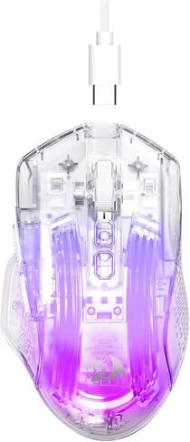 Redragon Wired Gaming Mouse, 24,000 DPI, 7 Programmable Button, 2 Side Buttons, 8 RGB LED Backlit Mode, Clear Transparent Shell, Light up Gamer Mice, Soft Cable for PC/Mac/Xbox, White in Saudi Arabia