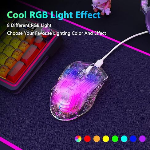 Redragon Wired Gaming Mouse, 24,000 DPI, 7 Programmable Button, 2 Side Buttons, 8 RGB LED Backlit Mode, Clear Transparent Shell, Light up Gamer Mice, Soft Cable for PC/Mac/Xbox, White in Saudi Arabia