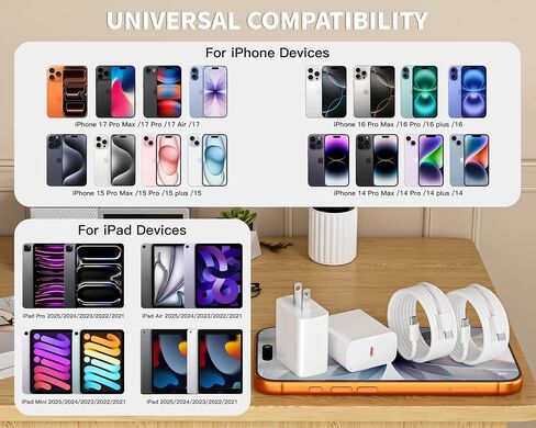 شاحن USB C فائق السرعة 40 وات لهاتف iPhone 17 Pro Max، 2 حزمة شاحن سريع مع كابلات USB C بطول 6 أقدام إلى النوع C متوافقة مع iPhone 17/17 Pro/17 Air/16 Pro Max/16/15 Series وiPad وGalaxy S24/S25 وAirPods in Saudi Arabia