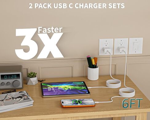 شاحن USB C فائق السرعة 40 وات لهاتف iPhone 17 Pro Max، 2 حزمة شاحن سريع مع كابلات USB C بطول 6 أقدام إلى النوع C متوافقة مع iPhone 17/17 Pro/17 Air/16 Pro Max/16/15 Series وiPad وGalaxy S24/S25 وAirPods in Saudi Arabia