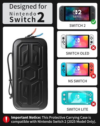 URMLCUS Carrying Case for Nintendo Switch 2 (2025), Hard Shell Travel Case with 10 Game Card Slots, Water Resistant & Shock Resistant Protection for Console & Accessories +4 Thumb Grip Caps (Black) in Saudi Arabia
