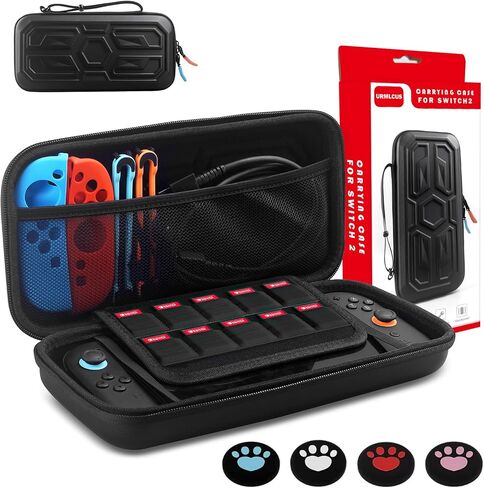 URMLCUS Carrying Case for Nintendo Switch 2 (2025), Hard Shell Travel Case with 10 Game Card Slots, Water Resistant & Shock Resistant Protection for Console & Accessories +4 Thumb Grip Caps (Black) in Saudi Arabia