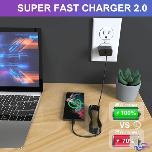 شاحن USB C بقدرة 45 وات شحن سريع للغاية من النوع C متوافق مع Samsung Galaxy S25 S24 S23 S22 Ultra S25+ S24+ S23+ S22+ والمزيد من السلسلة، شاحن هاتف Android PPS Wall وسلك كابل C بطول 6 أقدام (حزمة واحدة) in Kuwait