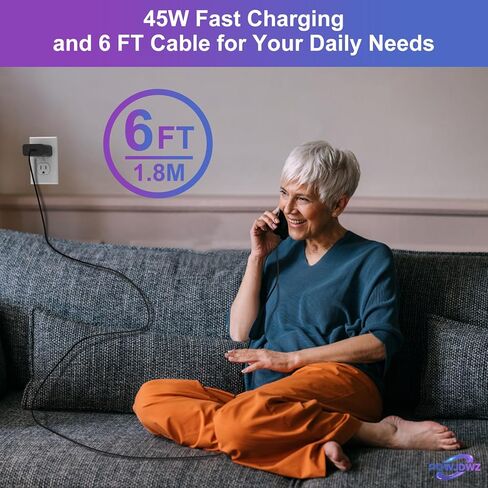 شاحن USB C بقدرة 45 وات شحن سريع للغاية من النوع C متوافق مع Samsung Galaxy S25 S24 S23 S22 Ultra S25+ S24+ S23+ S22+ والمزيد من السلسلة، شاحن هاتف Android PPS Wall وسلك كابل C بطول 6 أقدام (حزمة واحدة) in Kuwait