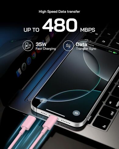 شاحن 35 وات iPhone 17 16 15 شحن سريع، 3 عبوات USB C شاحن من النوع C شواحن 6 أقدام من النوع C إلى C كابل لـ IP 17/17 Air/17 Plus/17 Pro Max/16/16 Pro/16 Plus/16 Pro Max/15 Series- أبيض in Kuwait