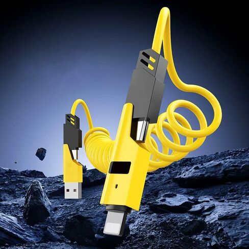 1 Pack Spring Retractable Charging Cable for iPhone and Type-C Mobile Phone Accessory, 1 Mobile Phone Charger Wireless Accessory, Yellow in Saudi Arabia