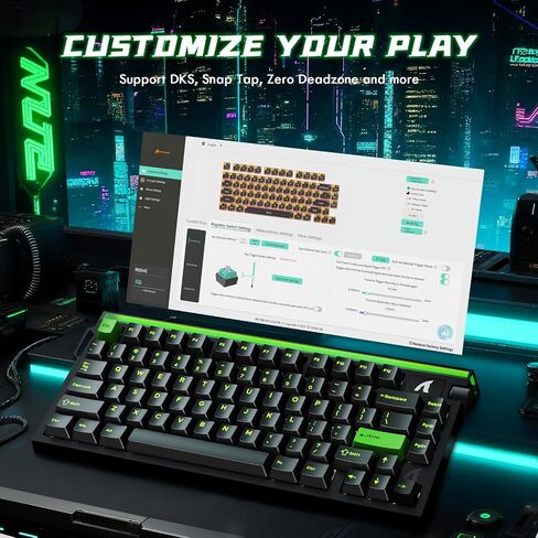 ATTACK SHARK R85 HE سلكي 75% لوحة مفاتيح ميكانيكية RGB للألعاب ذات تأثير القاعة السريعة مع استقصاء 8K، دقة RT 0.05 مم، زمن استجابة 0.08 مللي ثانية، مفتاح مغناطيسي، 5 طبقات صوت مخمد، برنامج تشغيل للكمبيوتر الشخصي Mac (أخضر) in Saudi Arabia
