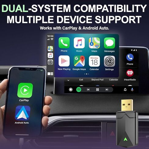 محول CarPlay اللاسلكي - محول Android Auto اللاسلكي، توصيل وتشغيل واي فاي 5.8 جيجا هرتز، صغير ومستقر iOS 10+/Android 10+، اتصال تلقائي سريع للسيارات 2016+ (1 قطعة) in Kuwait