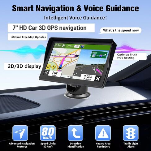 GPS Navigator for Car Truck RV - نظام ملاحة بشاشة لمس عالية الدقة مقاس 7 بوصات، أحدث خرائط 2025، تحديثات مجانية مدى الحياة، تحذير من السرعة والضوء الأحمر، توجيه صوتي خطوة بخطوة، ملاحة GPS لجميع السيارات in Saudi Arabia
