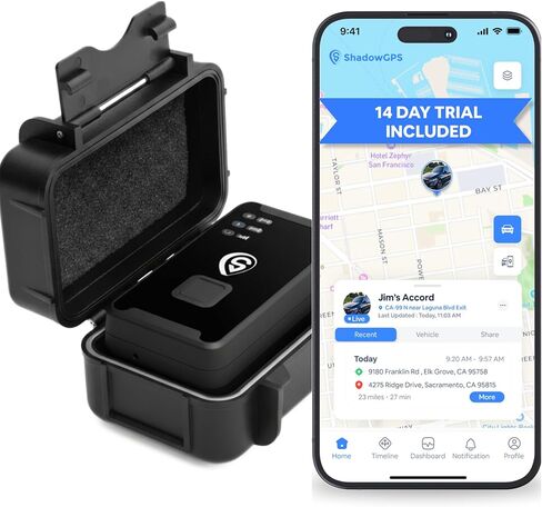GPS Tracker for Vehicles - Real Time Car Tracker with Trip History, Driving Alerts, GeoFence for Fleets & Family with 14 Days Free Trial, Rechargeable Battery (ShadowTrack_14d) in Saudi Arabia