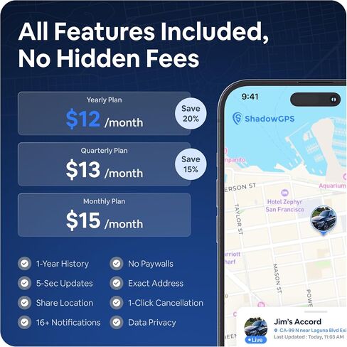 GPS Tracker for Vehicles - Real Time Car Tracker with Trip History, Driving Alerts, GeoFence for Fleets & Family with 14 Days Free Trial, Rechargeable Battery (ShadowTrack_14d) in Saudi Arabia