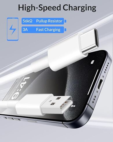 Car Carplay Cable Compatible for iPhone 16/16 Plus/16 Pro/16 Pro Max/15/15 Plus/15 Pro/15 Pro Max, 6ft USB A to USB C Charging Cable Cord, 2 Pack Type-C Car Charger Cord, White in Saudi Arabia