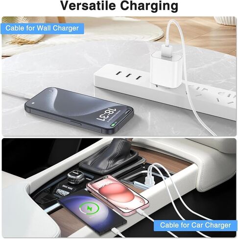 Car Carplay Cable Compatible for iPhone 16/16 Plus/16 Pro/16 Pro Max/15/15 Plus/15 Pro/15 Pro Max, 6ft USB A to USB C Charging Cable Cord, 2 Pack Type-C Car Charger Cord, White in Saudi Arabia