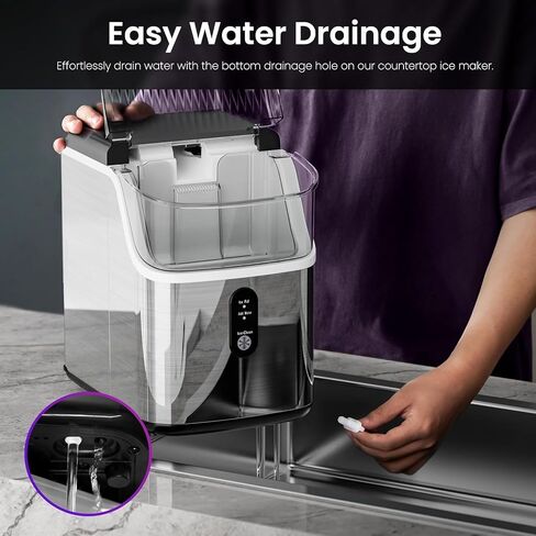 Countertop Ice Maker, Self-Cleaning Portable Ice Maker Machine with Handle, 9 Bullet-Shaped Ice Cubes Ready in 6 Mins, 26Lbs/24H with Ice Scoop and Basket for Home/Kitchen/Party in Kuwait