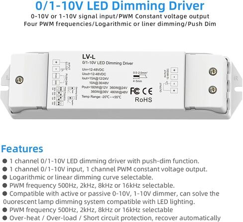 0/1-10V LED Dimming Driver PWM Constant Voltage 1CH DC48V 36V 24V 12V 0 -10V Dimmer Controller 1 Channel 1-10V Signal Input LV-L(T18 Only) in Saudi Arabia
