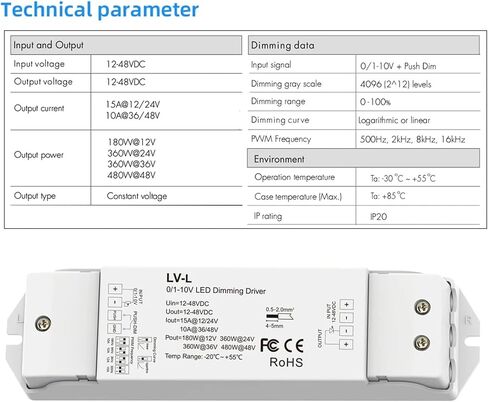 0/1-10V LED Dimming Driver PWM Constant Voltage 1CH DC48V 36V 24V 12V 0 -10V Dimmer Controller 1 Channel 1-10V Signal Input LV-L(T18 Only) in Saudi Arabia