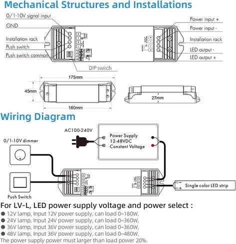 0/1-10V LED Dimming Driver PWM Constant Voltage 1CH DC48V 36V 24V 12V 0 -10V Dimmer Controller 1 Channel 1-10V Signal Input LV-L(T18 Only) in Saudi Arabia