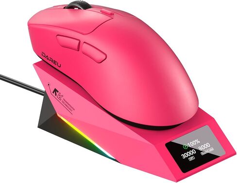DAREU AE7 Pro ماوس ألعاب لاسلكي مع قاعدة شحن، ماوس 62 جرام لليد اليمنى، مستشعر P3950 مخصص 30 كيلو نقطة لكل بوصة، استقصاء 8 كيلو هرتز، اتصال ثلاثي الوضع، 6 أزرار قابلة للبرمجة in Kuwait