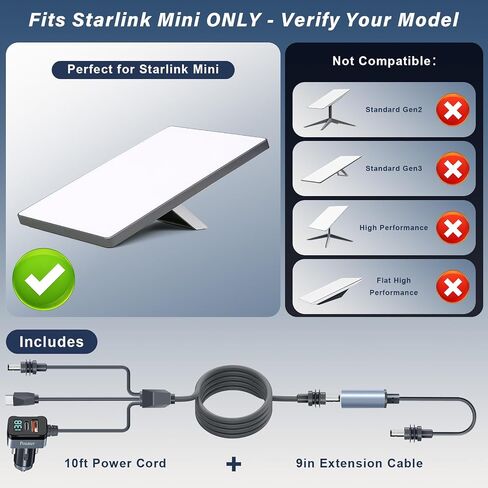 طقم كابل طاقة صغير Starlink مع سلك تمديد 9 بوصات، Posater 10ft 3 في 1 (USB-C PD 100W، DC، شاحن سيارة) سلك بديل، IP65 مقاوم للماء، عرض الجهد للتخييم RV، القوارب، الإمداد الخارجي in Saudi Arabia