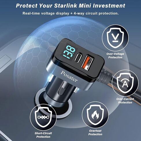 طقم كابل طاقة صغير Starlink مع سلك تمديد 9 بوصات، Posater 10ft 3 في 1 (USB-C PD 100W، DC، شاحن سيارة) سلك بديل، IP65 مقاوم للماء، عرض الجهد للتخييم RV، القوارب، الإمداد الخارجي in Saudi Arabia