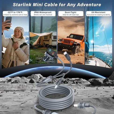 طقم كابل طاقة صغير Starlink مع سلك تمديد 9 بوصات، Posater 10ft 3 في 1 (USB-C PD 100W، DC، شاحن سيارة) سلك بديل، IP65 مقاوم للماء، عرض الجهد للتخييم RV، القوارب، الإمداد الخارجي in Saudi Arabia