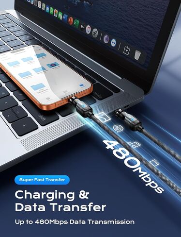 كابل AUFU PD 60 وات USB C إلى USB C بطول 10 أقدام (عبوة واحدة)، دوران مزدوج 180 درجة + 360 درجة/شحن سريع من C إلى C/كابل USB C بطول 10 أقدام لهاتف واحد 17/16/15/سلسلة Ma-Book/Pad، سلسلة Samsung Galaxy in Kuwait