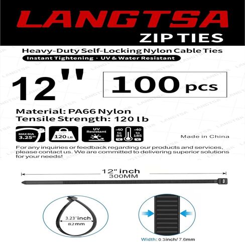 Plastic Ties 12Inch 100pcs,Secure and Dependable Nylon Zip Ties Heavy-Duty 120lb High-Strength Industrial Product,Perfect for Home DIY, Workshop Projects, and Travel Essentials white byLANGTSA in Kuwait