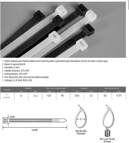 Plastic Ties 12Inch 100pcs,Secure and Dependable Nylon Zip Ties Heavy-Duty 120lb High-Strength Industrial Product,Perfect for Home DIY, Workshop Projects, and Travel Essentials white byLANGTSA in Kuwait