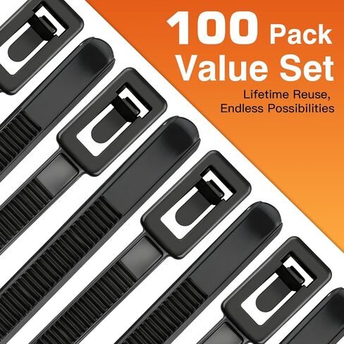 Christmas Lights Zip Ties 8 Inch 100 Pack - Releasable Heavy Duty for Christmas Tree, Outdoor Decor, 0.3 Inch Wide, 55LB Strength, Black in Saudi Arabia