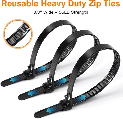 Christmas Lights Zip Ties 8 Inch 100 Pack - Releasable Heavy Duty for Christmas Tree, Outdoor Decor, 0.3 Inch Wide, 55LB Strength, Black in Saudi Arabia