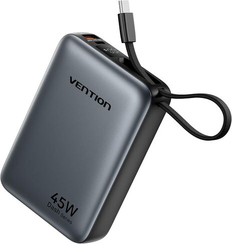 بنك طاقة VENTION بقدرة 45 وات، معتمد من CCC بقوة 20000 مللي أمبير في الساعة مع كابل USB-C مدمج، شاحن محمول سريع الشحن للسفر مع شاشة رقمية LED لأجهزة iPhone 17/16/15 Xiaomi Galaxy S25/S24 iPad المحمول (رمادي) in Saudi Arabia