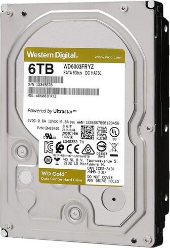 محرك الأقراص الصلبة الداخلي ويسترن ديجيتال 6 تيرابايت WD Gold Enterprise Class - فئة 7200 دورة في الدقيقة، SATA 6 جيجابايت/ثانية، ذاكرة تخزين مؤقت 256 ميجابايت، 3.5 بوصة - WD6003FRYZ (متجدد) in Kuwait