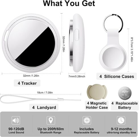 تعمل علامة Air Tracker مع Apple Find My (iOS فقط) وتتضمن بطارية قابلة للاستبدال، ومكتشف المفاتيح الذكي عبر البلوتوث للمفاتيح، والأمتعة، والمحفظة، والحيوانات الأليفة، والسيارة، والدراجة (أبيض، 4 عبوات) in Kuwait