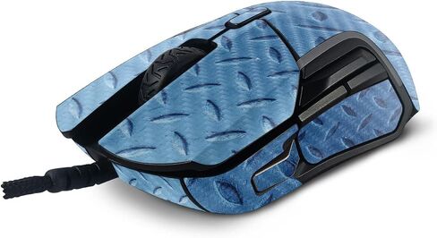 MightySkins Carbon Fiber Skin Compatible with SteelSeries Rival 5 Gaming Mouse - Blue Gridiron | Protective, Durable Textured Carbon Fiber Finish | Easy to Apply and Change Styles | Made in The USA in Saudi Arabia