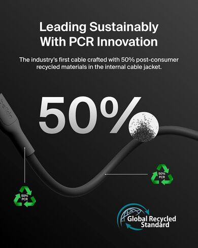 Belkin Eco USB-C to USB-C Cable 6.6ft, 60W - Soft, Braided, Flexible Fast Charging Cable, Type C Charger Cord for iPhone 17, iPhone 16, Galaxy S25, Pixel 9, MacBook, iPad Pro, & More - Sand in Saudi Arabia