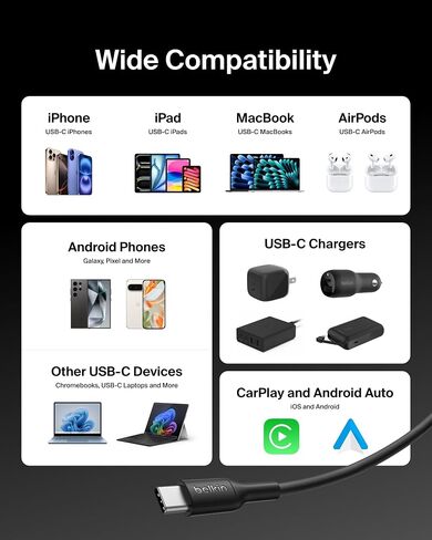 Belkin Eco USB-C to USB-C Cable 6.6ft, 60W - Soft, Braided, Flexible Fast Charging Cable, Type C Charger Cord for iPhone 17, iPhone 16, Galaxy S25, Pixel 9, MacBook, iPad Pro, & More - Sand in Saudi Arabia