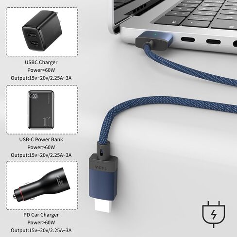كابل USBC إلى مغناطيسي 3 بقوة 140 واط متوافق مع Magsafe 3 مع ضوء مؤشر LED لجهاز MacBook Pro 2024/2023/2021 (M1/M2/M3/M4)، MacBook Air 2022/2024 (6.6 قدم/2 متر) in Kuwait