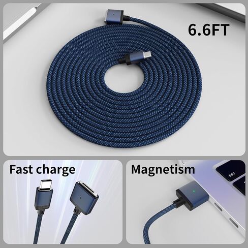 كابل USBC إلى مغناطيسي 3 بقوة 140 واط متوافق مع Magsafe 3 مع ضوء مؤشر LED لجهاز MacBook Pro 2024/2023/2021 (M1/M2/M3/M4)، MacBook Air 2022/2024 (6.6 قدم/2 متر) in Kuwait