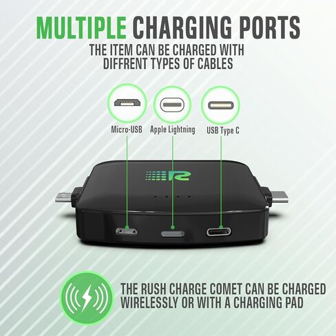 Rush Charge Universe 4 Pack 3 in 1 Portable Charger – 3300 Mah 2.4A High-Speed Fast Charging Compatible with iPhone and Android Lightning, Type C, Micro-USB (Black/White/Purple/Blue) in Kuwait