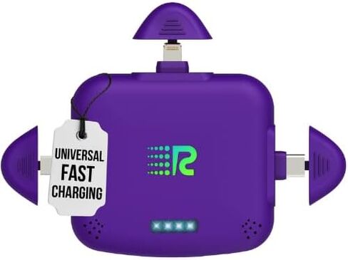 Rush Charge Universe 4 Pack 3 in 1 Portable Charger – 3300 Mah 2.4A High-Speed Fast Charging Compatible with iPhone and Android Lightning, Type C, Micro-USB (Black/White/Purple/Blue) in Kuwait