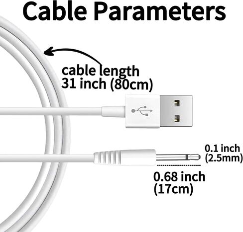 (عبوتان) شاحن مدلك DC 2.5 مم، مجموعة كابل USB بديلة للشحن السريع 2.7 قدم، متوافقة مع أسلاك شاحن USB لأدوات التجميل in Saudi Arabia