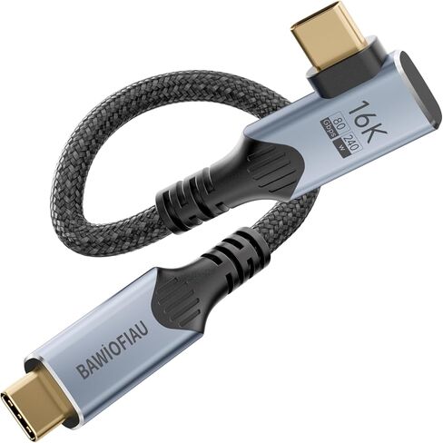 كابل بيانات USB c بسرعة 80 جيجا بايت في الثانية متوافق مع كابل Thunderbolt 5 بزاوية قائمة قصيرة 1 قدم 240 وات، سلك USB C 90 درجة، شاشة usbc 8K/16k 120HZ/60 هرتز لـ Thunderbolt 4، النوع c إلى النوع c in Kuwait