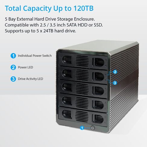5 Bay USB 3.2 Type-C 10Gbps Daisy-Chain Hard Drive Enclosure DAS, Support 120TB (5X 24TB) 2.5" & 3.5" SATA HDD/SSD in Saudi Arabia