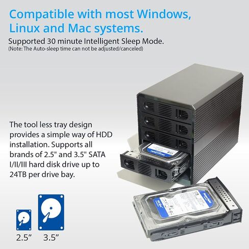 5 Bay USB 3.2 Type-C 10Gbps Daisy-Chain Hard Drive Enclosure DAS, Support 120TB (5X 24TB) 2.5" & 3.5" SATA HDD/SSD in Saudi Arabia